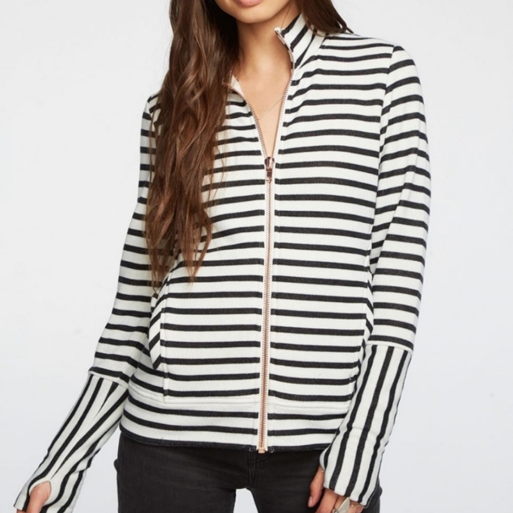 Chaser Black and White Zippered Fitted Sweatshirt